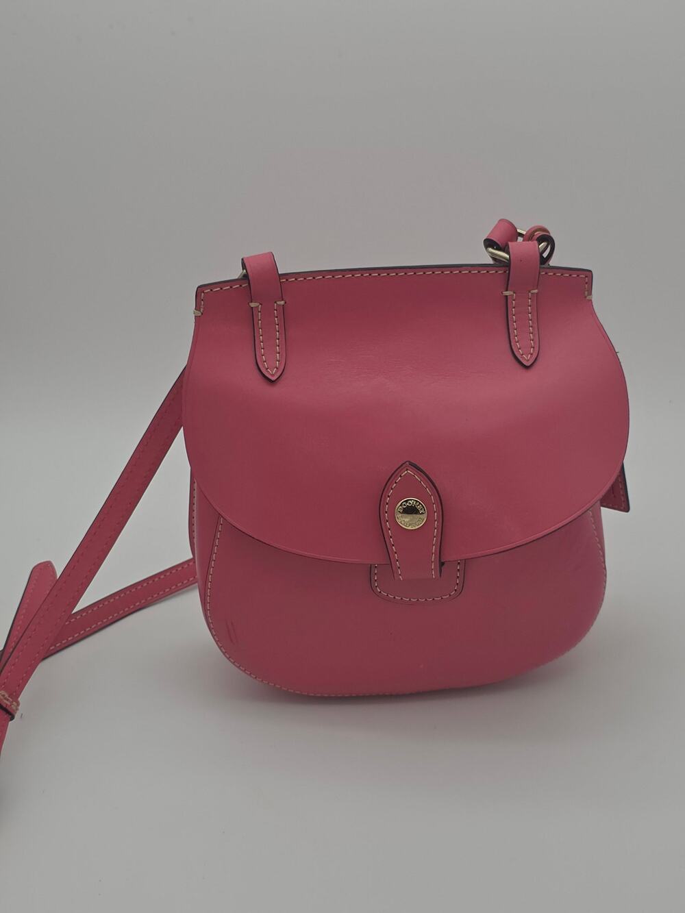 Dooney & Bourke Rose Pink Leather Crossbody Saddle Bag Gold Hardware